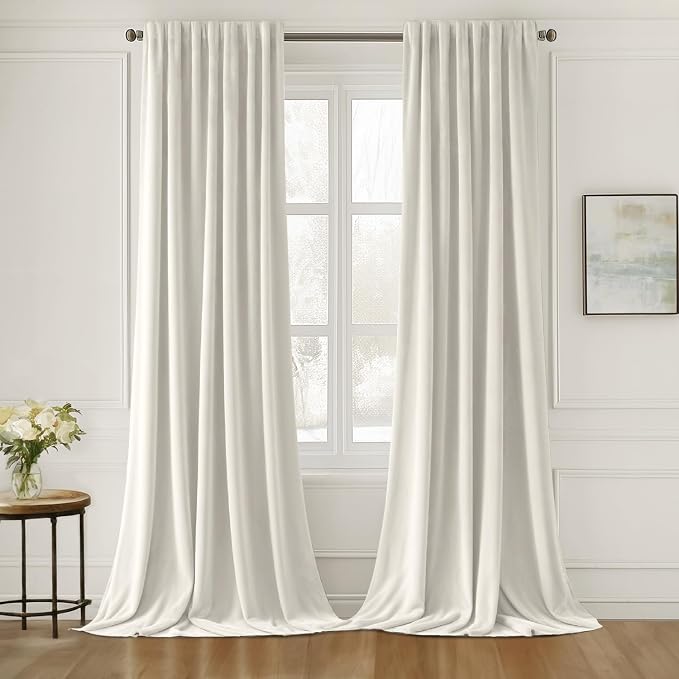 MIULEE Ivory White Velvet Pinch Pleat Blackout Curtains W52 X L84 Inches | 2 by MIULEE