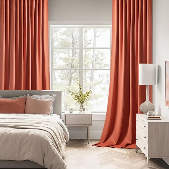 MIULEE Fall Burnt Orange Back Tab Blackout Curtains 52"x120" Length 2 Panel | - Image 2