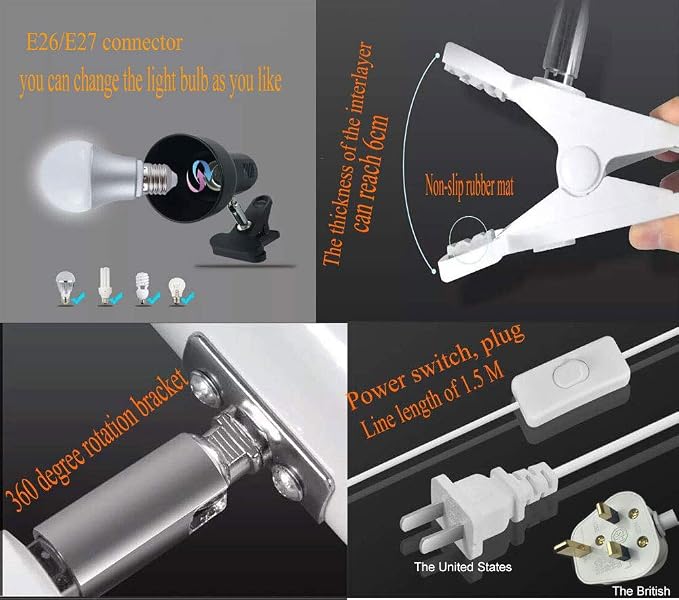 Sun-Rising Rong&LAN Clip lamp, 360° Rotation Clip on Lamp Portable Book Reading - Image 6