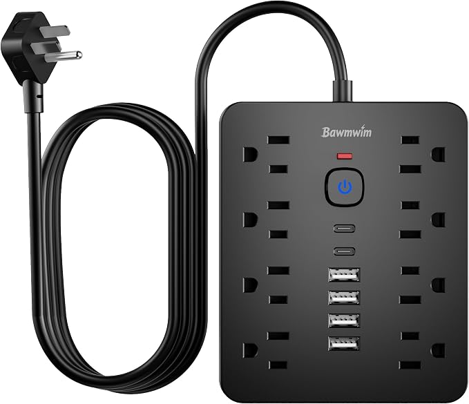 Surge Protector Power Strip, 8 Outlets, 6 USB Charging Ports, 10FT Flat Plug by BawmwimDirect