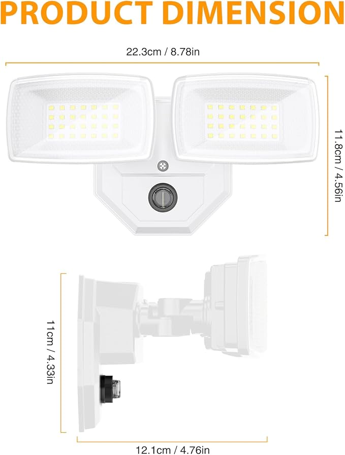Onforu 32w 3200LM Dusk to Dawn Outdoor Lighting,6500K Dual-Head Flood Light Outdoor with Photocell,IP66 Waterproof Security Lights,2Pack Exterior Daylight off and Night On White Light for Patio Garden