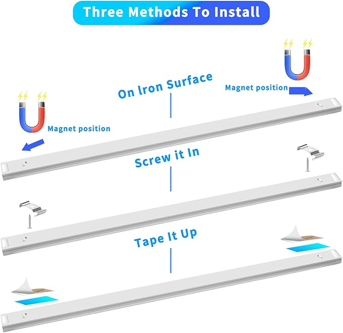 THLIFURE LED Cabinet Lights Bar with Motion Sensor, Dimmable Brightness and Color, Wireless Remote, Ultra Thin Strips Lighting Magnetic Mounting for Kitchen,Bookshelf,Closet 3Pack