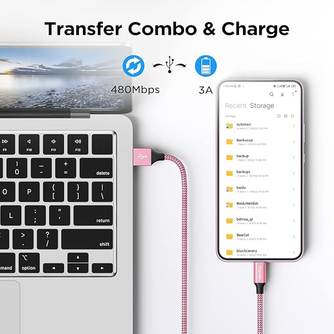 etguuds USB A to USB C Cable 4ft, 2-Pack, 3A Fast Charging Type C Charger Cord for iPhone 17 16 15 Pro Max 16e 17 Air, Samsung Galaxy S25 S24 S23 S22 S21 S20 A17 A16 A56 A55 Flip Fold, Pink