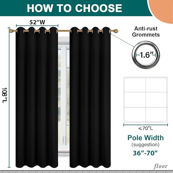 Diraysid 100% Blackout Curtains Black Linen Curtains - Image 5