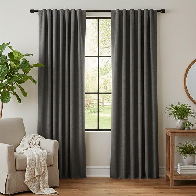 RYB HOME Grey Linen 100% Blackout Curtains 120 Inch Long by RYBHOME