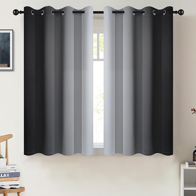 COSVIYA Grommet Ombre Black Room Darkening Curtains 45 inch by COSVIYA
