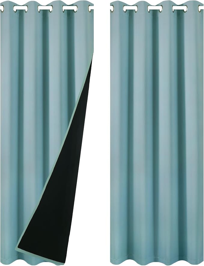100% Blackout Curtains 84 Inch Long Stone Blue Curtains 2 Panels - Image 3