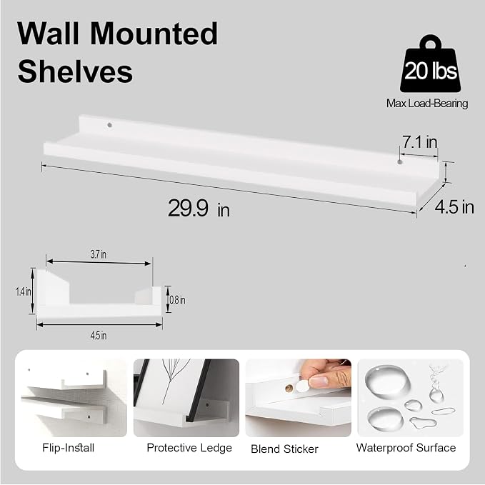 White Floating Shelves for Wall Decor, 30 in Shelf - Image 3