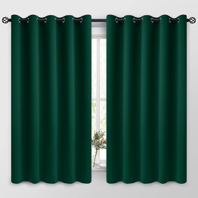 COSVIYA Grommet Room Darkening Dark Green Curtains 63 inch Long by COSVIYA