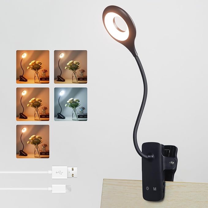 Akynite Clip on Light LED Desk Lamp 5 Brightness+5 Colors Rechargeable Lamp | by AkyniteLighting