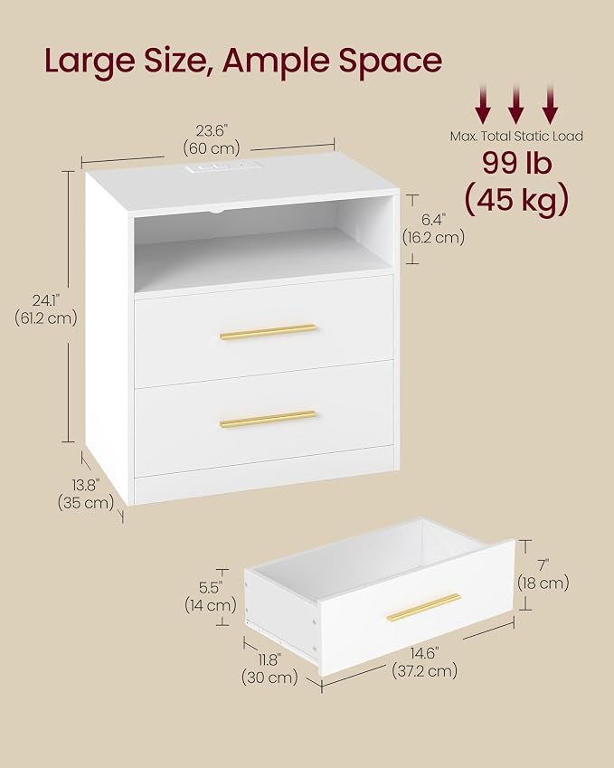 VASAGLE 23.6‑Inch Wide Nightstands, LED Lights, 2 Drawers | Modern Side End - Image 3