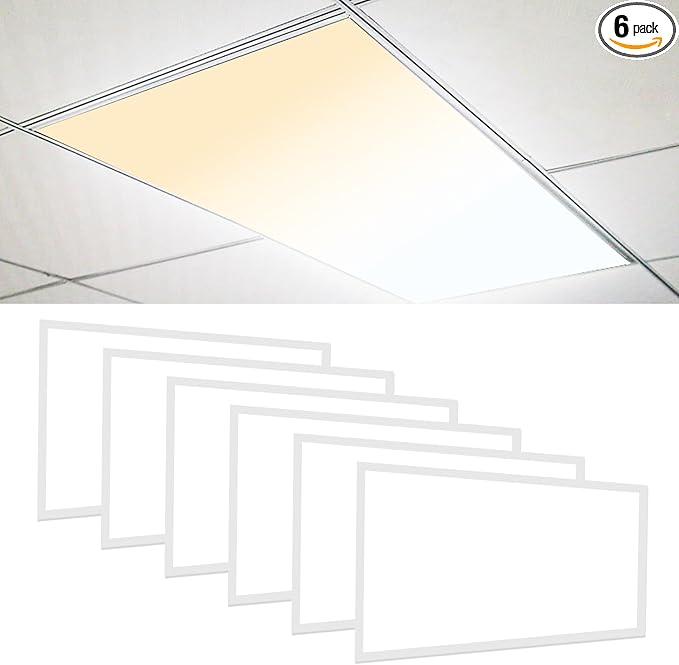 CycevSun 6-Pack 2x4 LED Flat Panel Light Drop Ceiling 0-10V Dimmable, 30/40/50W Selectable, 3000K 4000K 5000K Switchable, 120-277V, ETL Listed