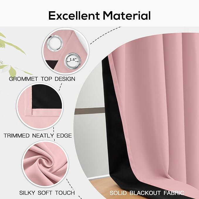 Yakamok Peach Pink Blackout Curtains 63 inches Long - Image 4
