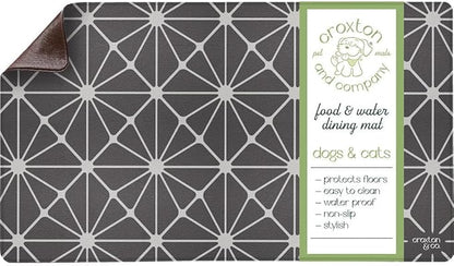 CROXTON & CO. Non-Slip Faux Leather Pet Feeding Mat for Dog Bowls | Large Bowl Mat for Food and Water | Durable, Easy-to-Clean Pet Food Mat for Floors | Size: 16.5"x18"