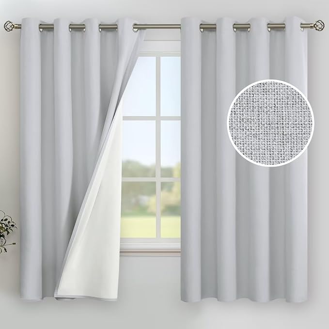 YoungsTex Light Grey Linen Blackout Curtains 63 Inch Length by YoungsTex