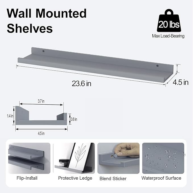 Grey Floating Shelves for Wall Decor, 24 in Shelf - Image 3