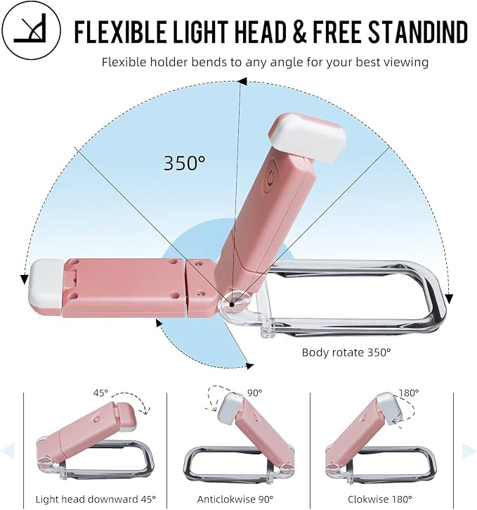 EGWASER Book Reading Light, Portable USB Rechargeable LED Clip on Book Lights - Image 6