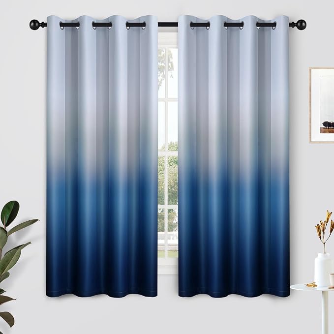 SimpleHome Ombre Gradient Blue White to Gray Curtains by SimpleHome
