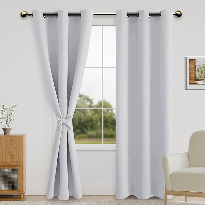 DWCN Greyish White Window Curtains – Thermal Insulated Energy Saving Drapes by DWCN