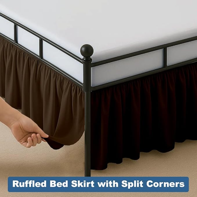 Ruffled Bed Skirt Split Corners with Platform, Tailored Fit Hotel Quality Wrinkle Free Ultra-Soft Microfiber Dust Ruffle, Upto 16 Inch Drop, Twin, Chocolate