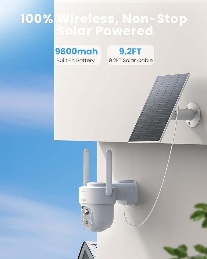 Rebluum Security Camera Outdoor Wireless, 3K/5MP Solar Camera Outdoor Wireless, Battery Powered 360°PTZ, Color Night Vision,PIR Motion Detection,2-Way Audio,Compatible with Alexa