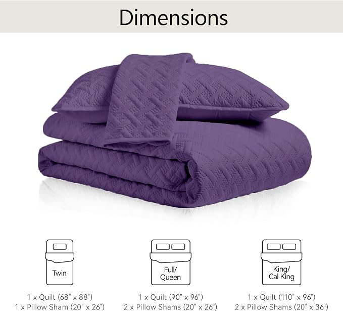 FLYMME Twin Quilt Set, Lightweight Purple Bedspreads, Basket Weave Pattern - Image 7