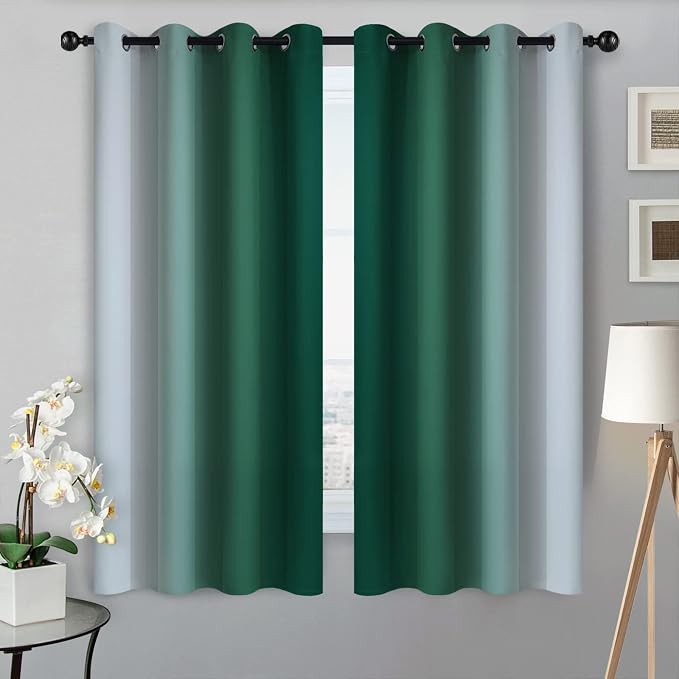 SimpleHome Ombre Dark Green to Grey White Curtains - Image 2