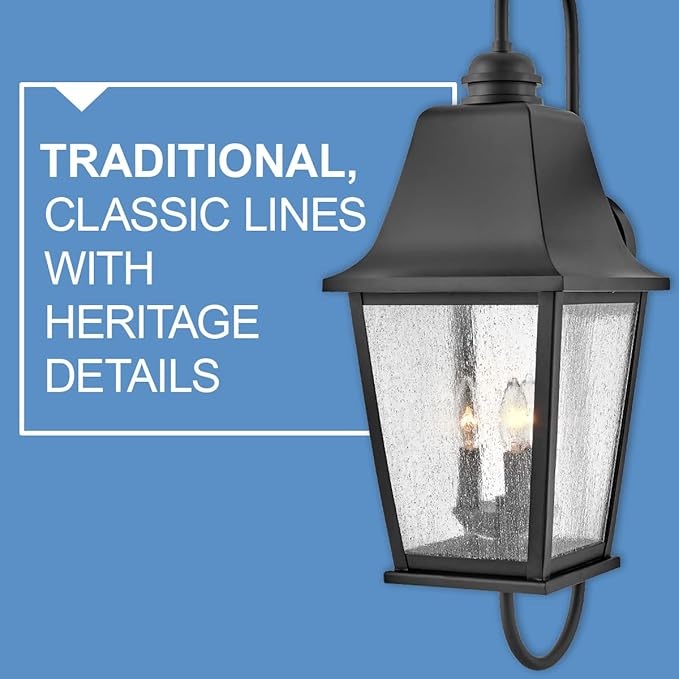 Hinkley Kingston Outdoor Large Wall Mount Lantern - 2-Light, Traditional, Aluminum, Clear Seedy Glass - Black Finish