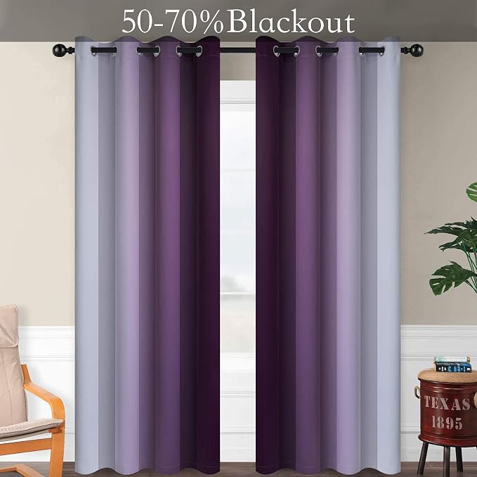 SimpleHome Ombre Purple to Grey White Curtains - Image 2