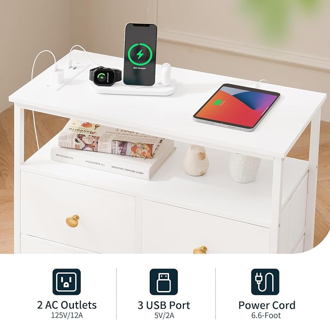 Yoobure Night Stand with Charge Station, Nightstand with 4 Drawers Bedside Table - Image 6