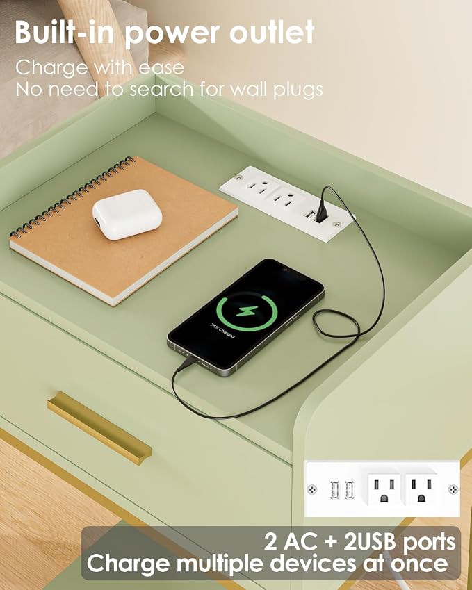Nightstand with Charging Station, 3-Tier Modern Bedside Table Night Stand with - Image 3