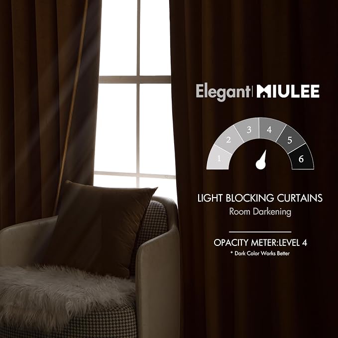MIULEE Velvet Curtains 52x108 inches 2 Panels Brown Blackout Curtains | Luxury - Image 5