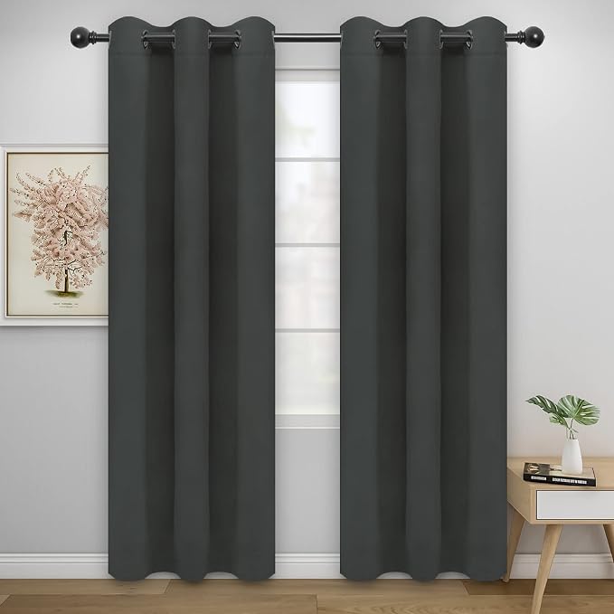Easy-Going Thermal Grommet Blackout Curtains, 2 Panels 42x84 in, Dark Gray | by Easy-Going