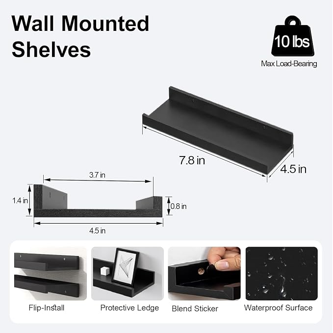 Small Black Floating Shelves for Wall, Shelf - Image 3