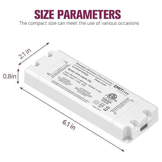 EMITEVER Triac Dimmable Driver,2 Packs 25W Power Supply,AC 120V to DC 24V Transformer,Compatible with Lutron and Leviton Dimmers,for LED Lighting,Class 2,ETL Certified