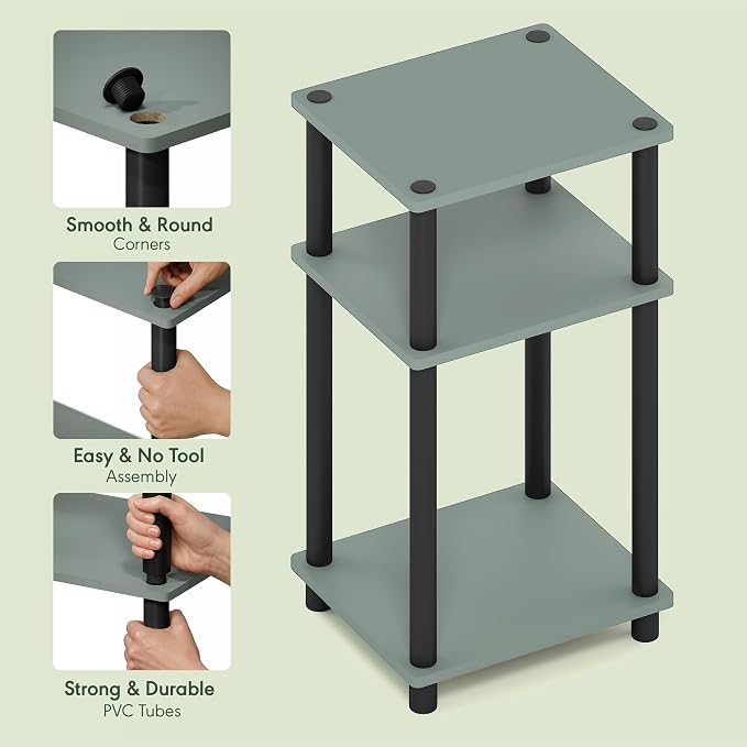 Furinno JUST Night Stand, 3-Tier Turn-N-Tube Nightstand, Toolless Bedside Table - Image 5