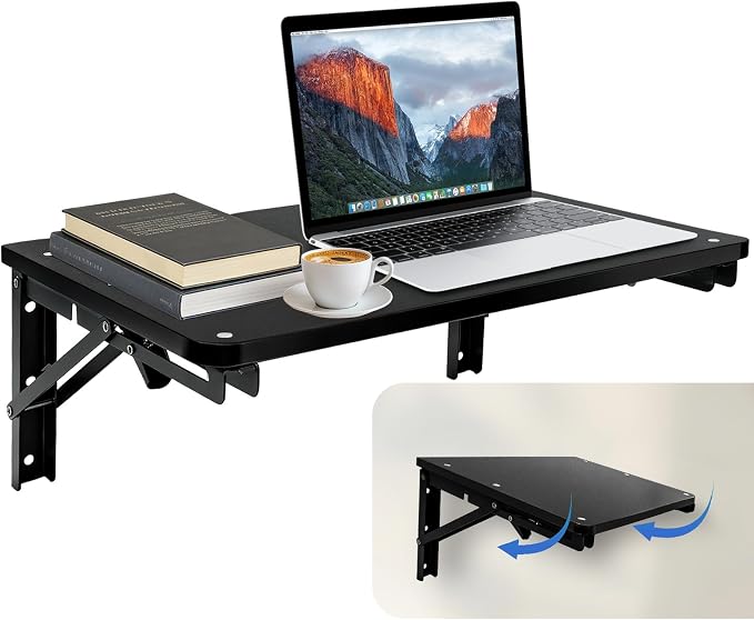 Folding Wall Desk for Small Space, Media Projector Shelves by GHWMYD