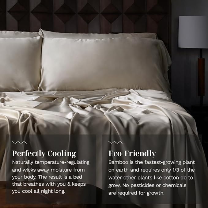 LUXOME Luxury Sheet Set | 100% Rayon (Viscose) from Bamboo | Twin XL - Dune | Deep Pockets | 3-Piece Set (Fitted, Flat, Pillowcase)