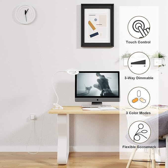Desk Lamp, JKSWT Clip on Light Reading Light Ring Light LED - Image 2