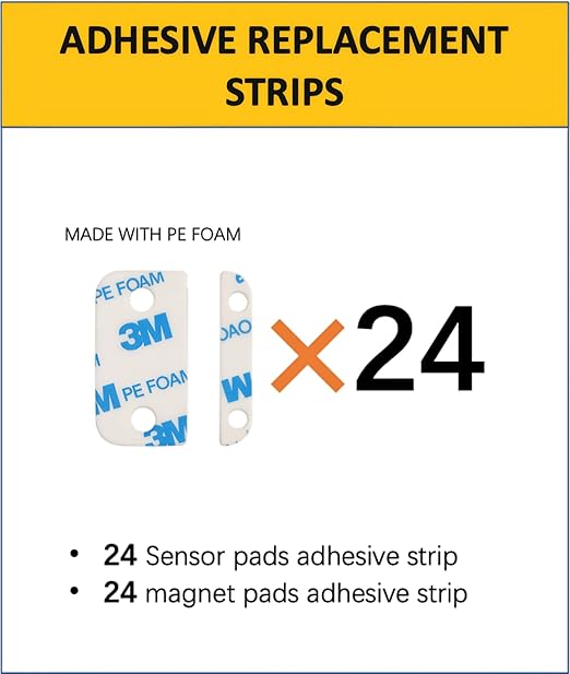 Adhesive Replacement Strips for Ring Contact Sensor 2nd Gen - Pre-Cut Double-Sided Tape 12-Pack (12Sensor&12Magnet Pads), No Cutting Needed, Secure Mounting for Door/Window Alarm Systems (24 Pack)