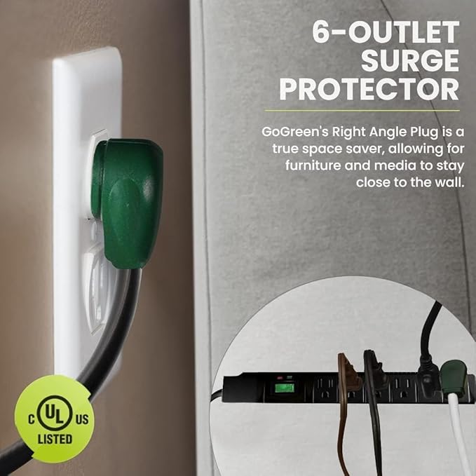 GoGreen Power Inc. (G-16315-15BK-2) 6 Outlet Surge Protector, 15FT Cord, Black, 2 Pack