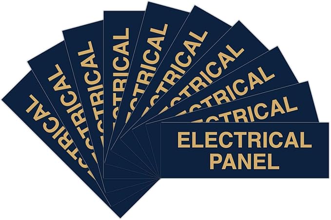All Quality Basic Electrical Panel Sign - Fire Regulation Safety Compliance Sign - Blue/Gold - Large (10 Pack)