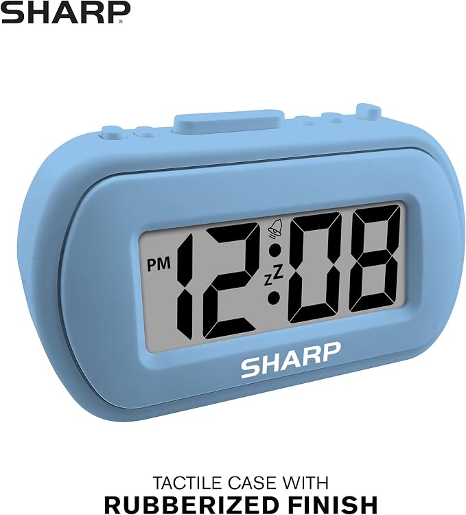 Sharp Battery Alarm Clock with Soft-Touch Case and Backlight, Light Blue | - Image 2