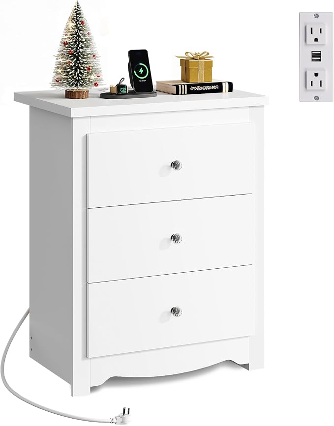 WLIVE Tall Nightstand with Charging Station, Wood Bedside Table, Power Outlets - Image 8