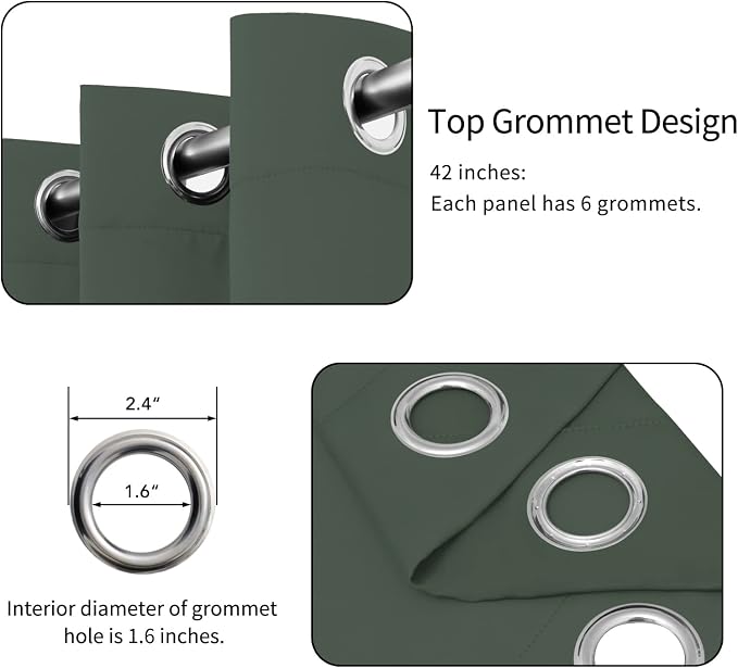 Easy-Going Thermal Grommet Blackout Curtains, 2 Panels 42x36 in | Greyish Green - Image 4