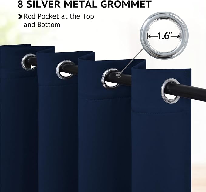 COSVIYA Grommet Blackout Room Darkening Navy Blue Curtains 90 inch Length | - Image 2