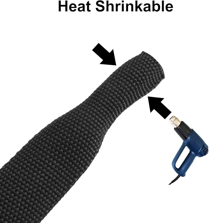 MECCANIXITY Braided Cable Sleeves Heat Shrinkable Fabric Sleeving, 7/8" 26ft Black 2:1 Ratio Heat Shrinkable Cord Protector for Harness Cable, Network Cable Protection, Cable Management