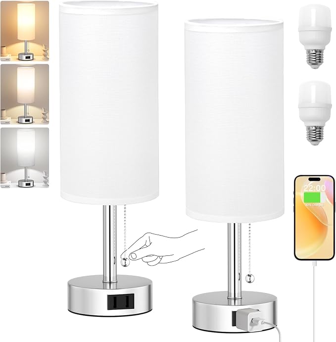 Silver Bedside Table Lamps Set of 2 - Image 7