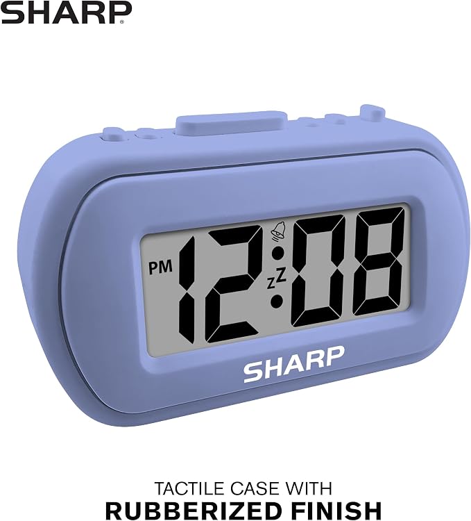 Sharp Battery Alarm Clock with Soft-Touch Case and Blue Backlight, Lavender | - Image 2