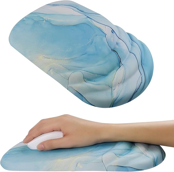 Mouse Pad Wrist Wrist Rest, Comfortable Memory Foam Wrist Rest, Non-Slip PU Base, Ergonomic Wrist Support and Arm Rests for Gaming, Office, Computer Use, Relieve Typing Pain (Blue Marble)